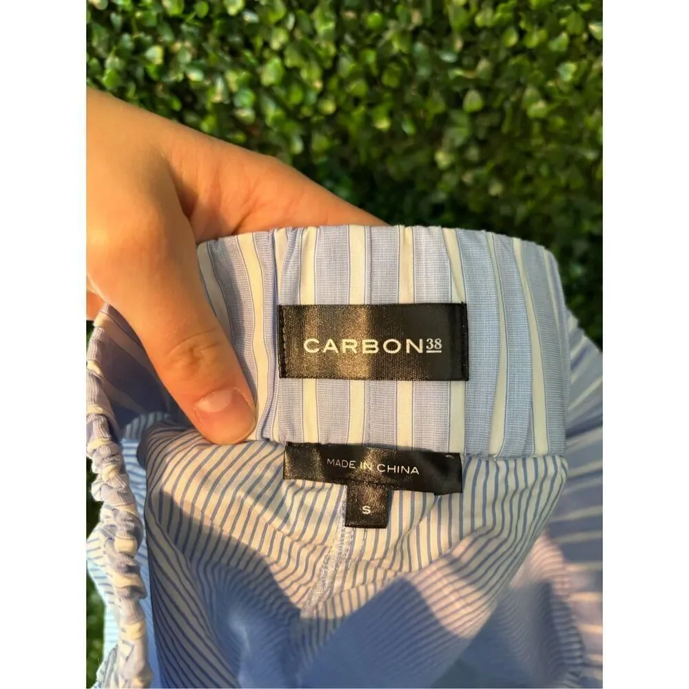 Carbon38 Blue and White Striped High Rise Paper Bag Lounge Shorts Sz Small NWT
